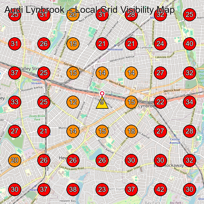 Audi Lynbrook GeoGrid visibility map for Used Car Dealer in Lynbrook